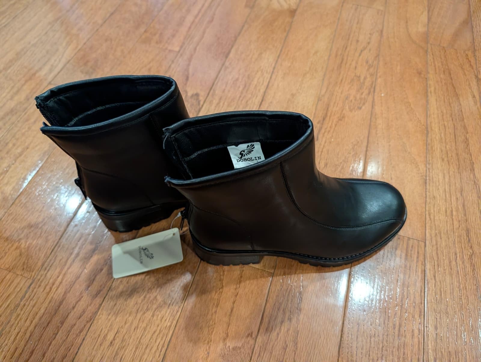 DOBOLIN Women's Wide Width Chelsea Combat Ankle Boots Chunky Low Heel customer photo 1
