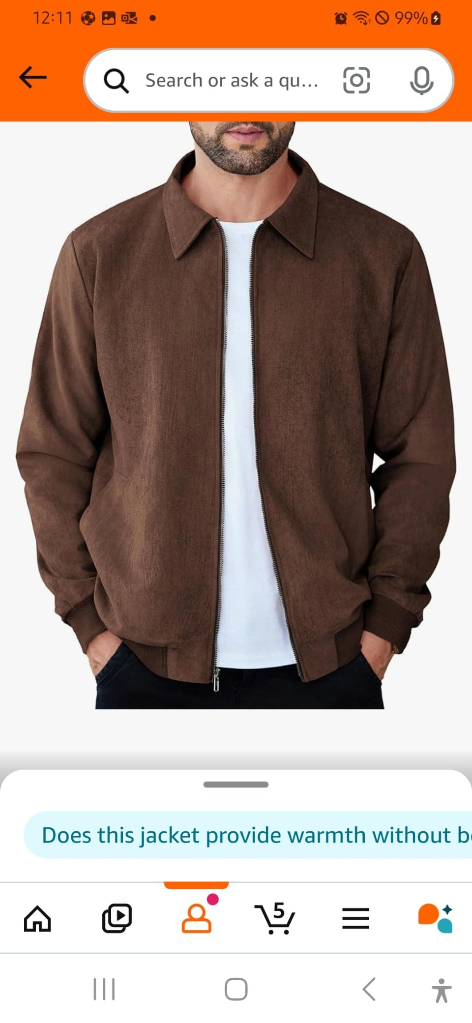 COOFANDY Mens Suede Jacket Casual Stylish Leather Bomber Jacket Lightweight customer photo 1