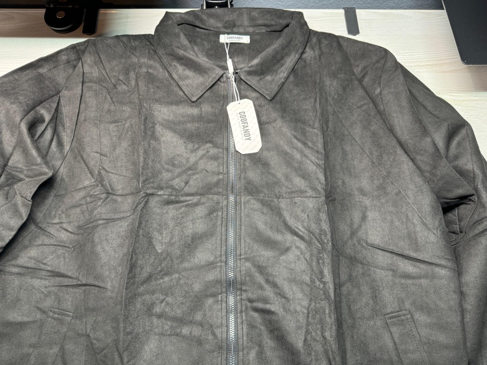 COOFANDY Mens Suede Jacket Casual Stylish Leather Bomber Jacket Lightweight customer photo 2