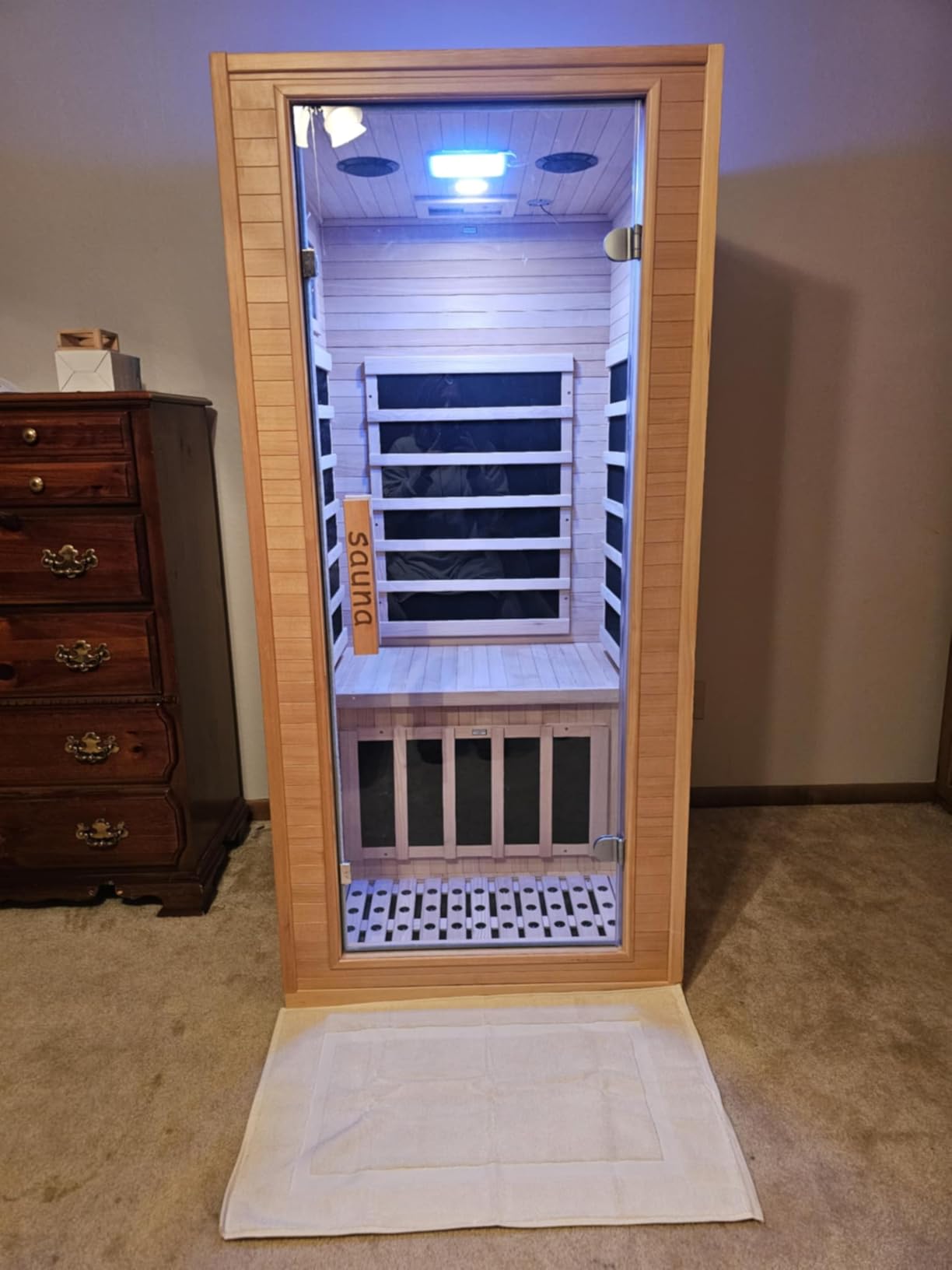 2 Person Indoor Home Infrared Sauna Room for Home Gym, Canadian Hemlock Wood, 616 * 220mm Red Light Beauty System, Fast Heating to 140°F, 110V/1800W, Bluetooth MP3, Gift for Family customer photo 1