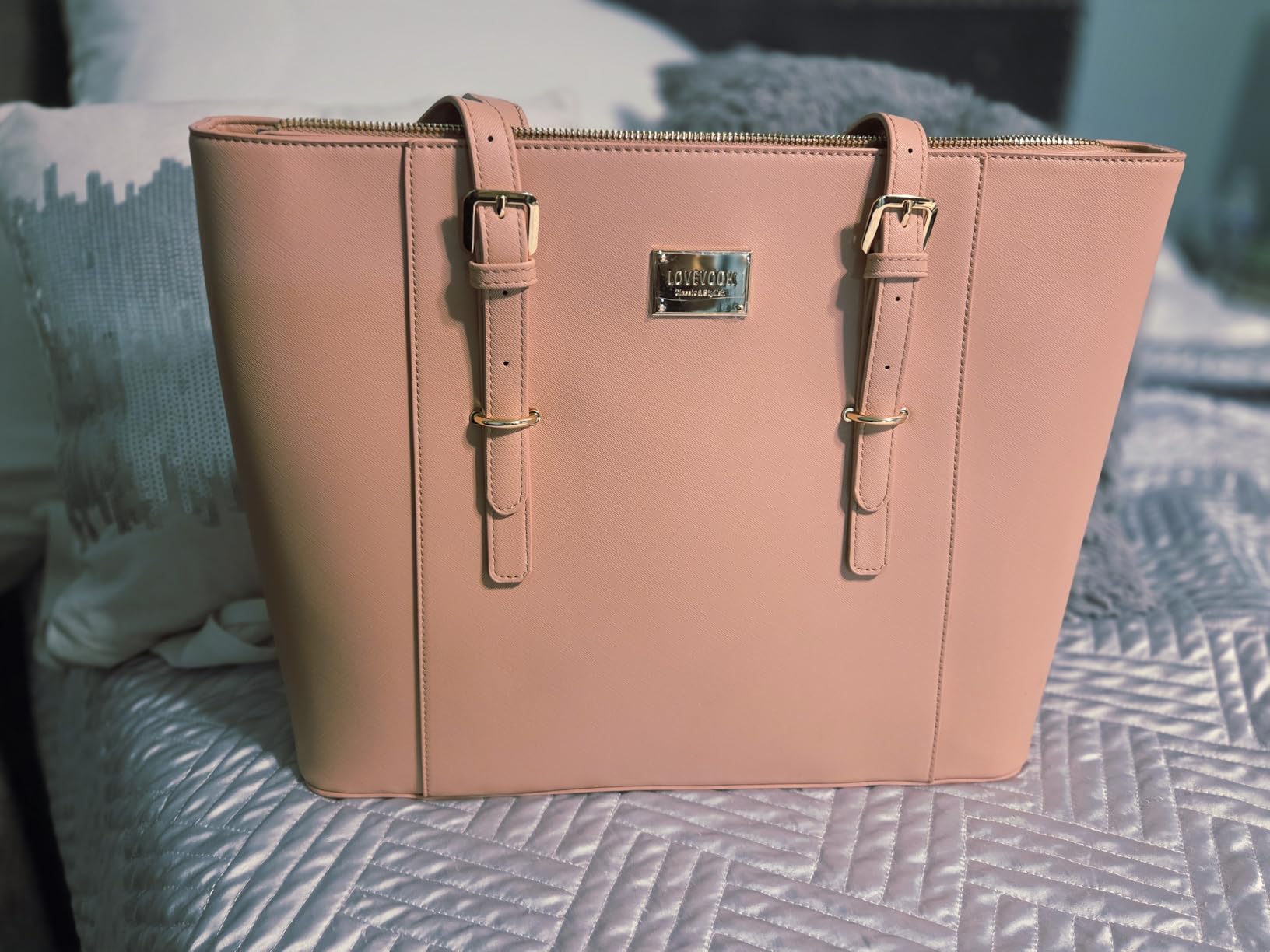 LOVEVOOK Laptop Tote Bag for Women, Vintage Leather 15.6 Inch Work Tote with Large Water Bottle Pocket, Teacher Nurse Professional Computer Bag, Office Briefcase Handbag Gift, Brown customer photo 1