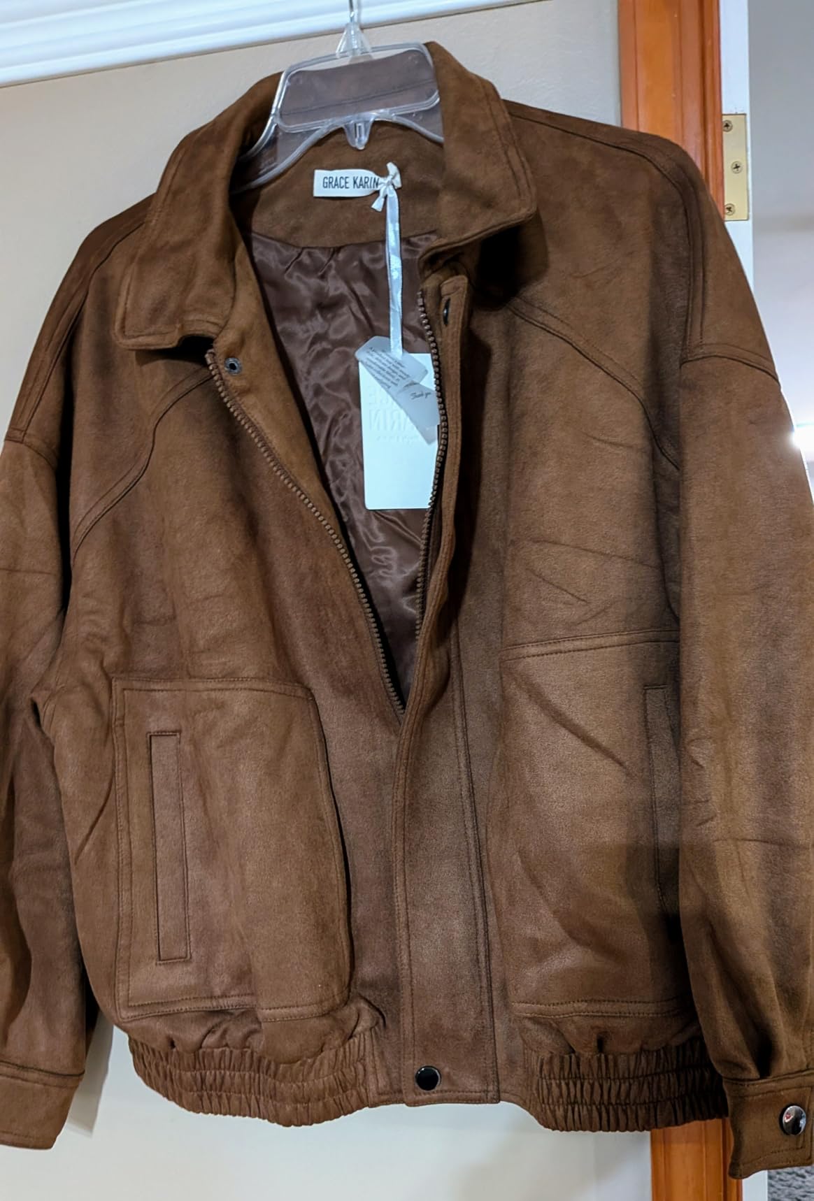 GRACE KARIN Women's Faux Suede Jacket Fall Long Sleeve Coat customer photo 1