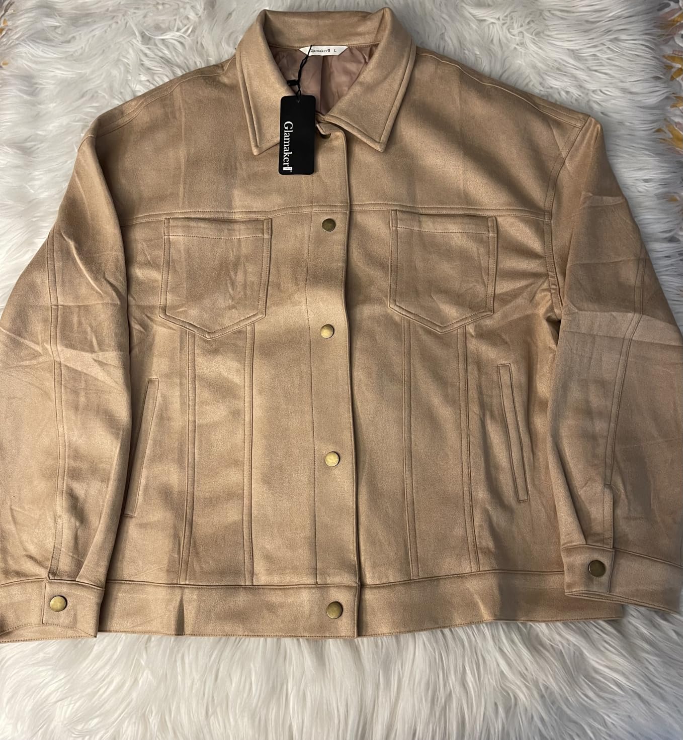 Glamaker Womens Faux Suede Jacket Button Down Lightweight Fall Coats customer photo 1