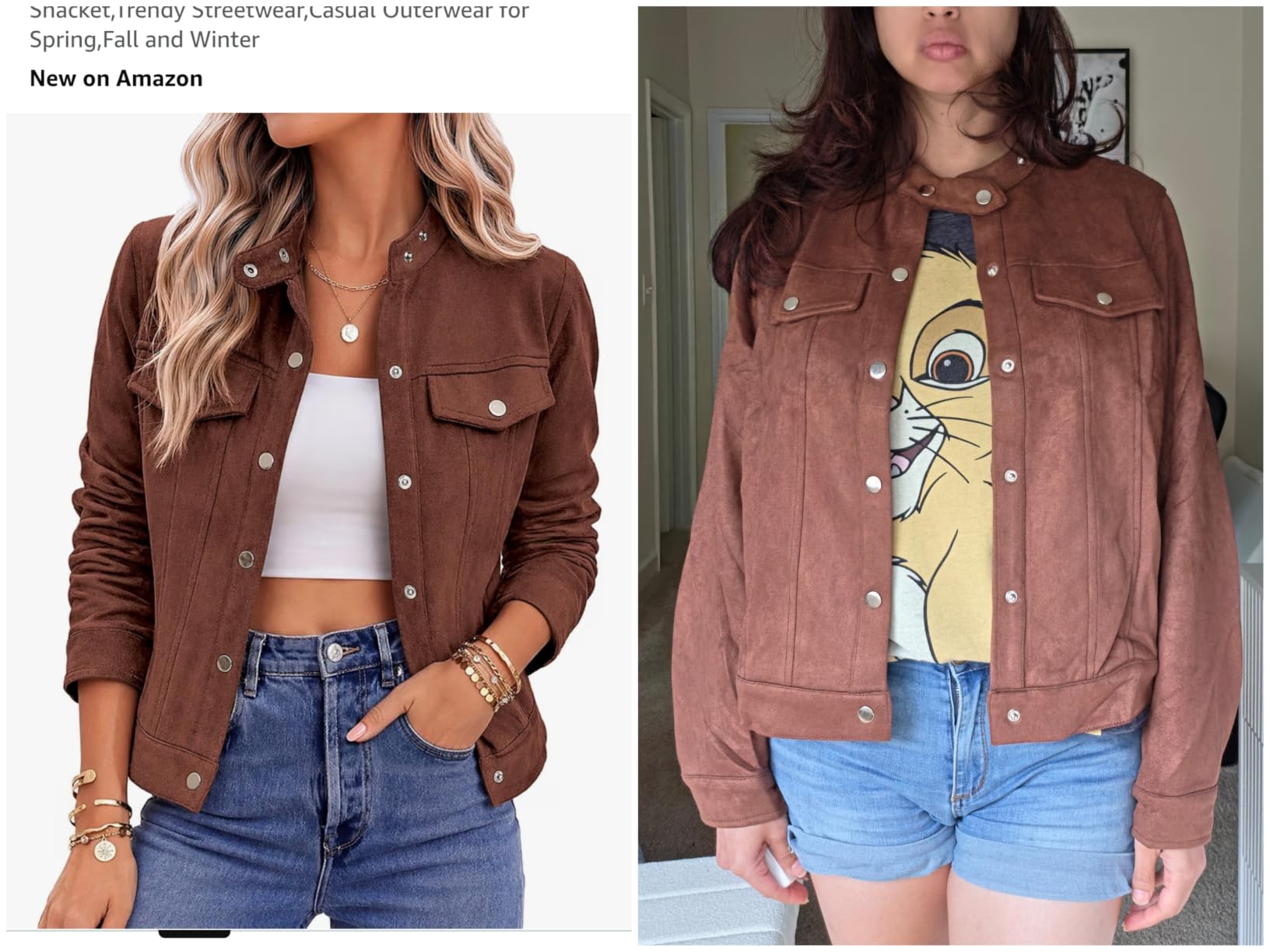 Zeagoo Faux Suede Cropped Jackets for Women Trendy Fall Shackets Coats customer photo 1
