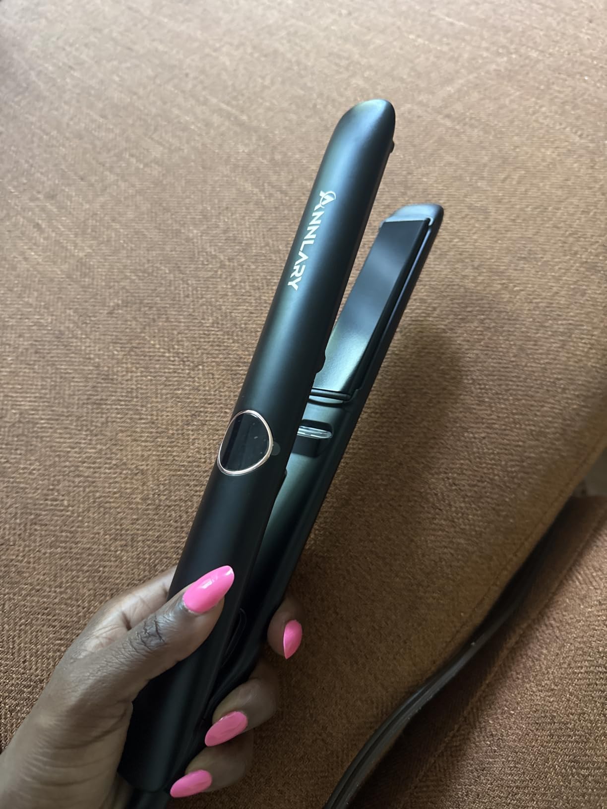 ANNLARY Hair Straightener, 1.75 Inch Flat Iron with Infrared and Ionic Technology, Titanium Plate with Ceramic Coating Dual Voltage Straightener with Heat-Resistant Silicone for All Hair Types customer photo 1
