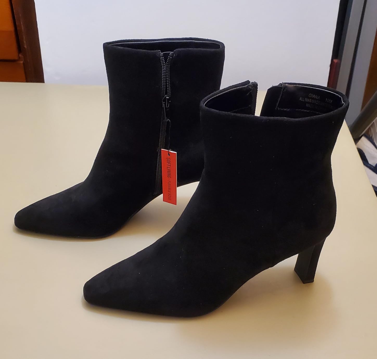 CUSHIONAIRE Giana Womens High Heel Ankle Boots, Square Toe Vegan Suede Mid Block Heel Dress Booties for Office customer photo 1