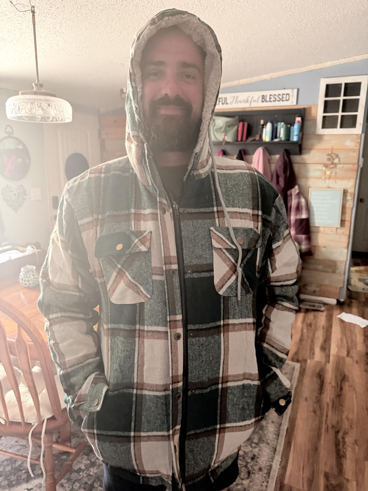 Men's Flannel Sherpa Lined Hooded Jacket Plaid Zip Snap Coat customer photo 1