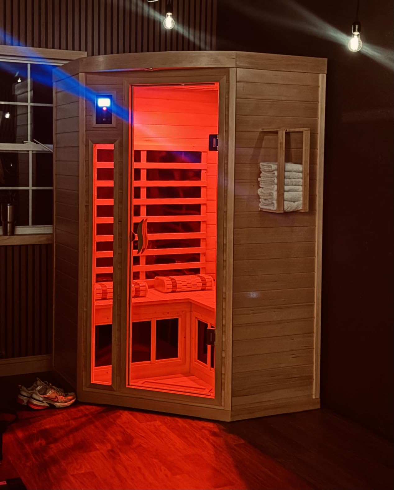1 Person Infrared Saunas European Aspen Wood Far Infrared Sauna 905W Indoor Saunas Low EMF Home Sauna with Red Light, Right Door customer photo 1