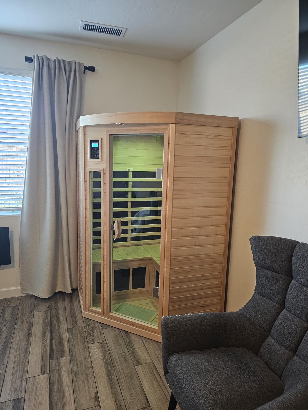 1 Person Infrared Saunas European Aspen Wood Far Infrared Sauna 905W Indoor Saunas Low EMF Home Sauna with Red Light, Right Door customer photo 2