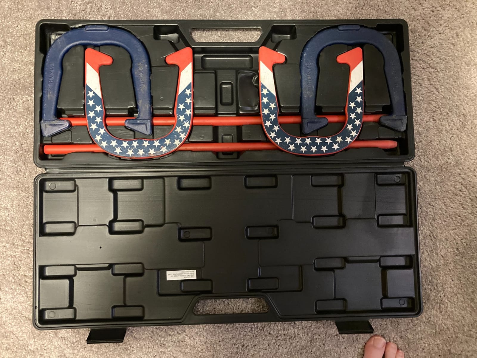 Triumph Forged and Steel Horseshoe Set Complete with 4 Horseshoes, 2 Stakes - Patriotic or Blue and Grey Colors - Perfect Addition for Parties and Outdoor Gatherings customer photo 2