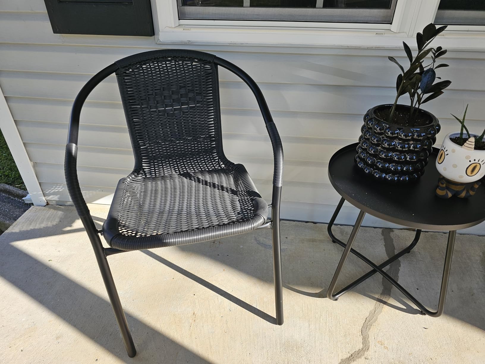Flash Furniture Lila Modern Rattan Indoor/Outdoor Stackable Dining Chairs, Stacking Rattan Bistro Chairs for Patio or Restaurant, Set of 4, Black customer photo 2