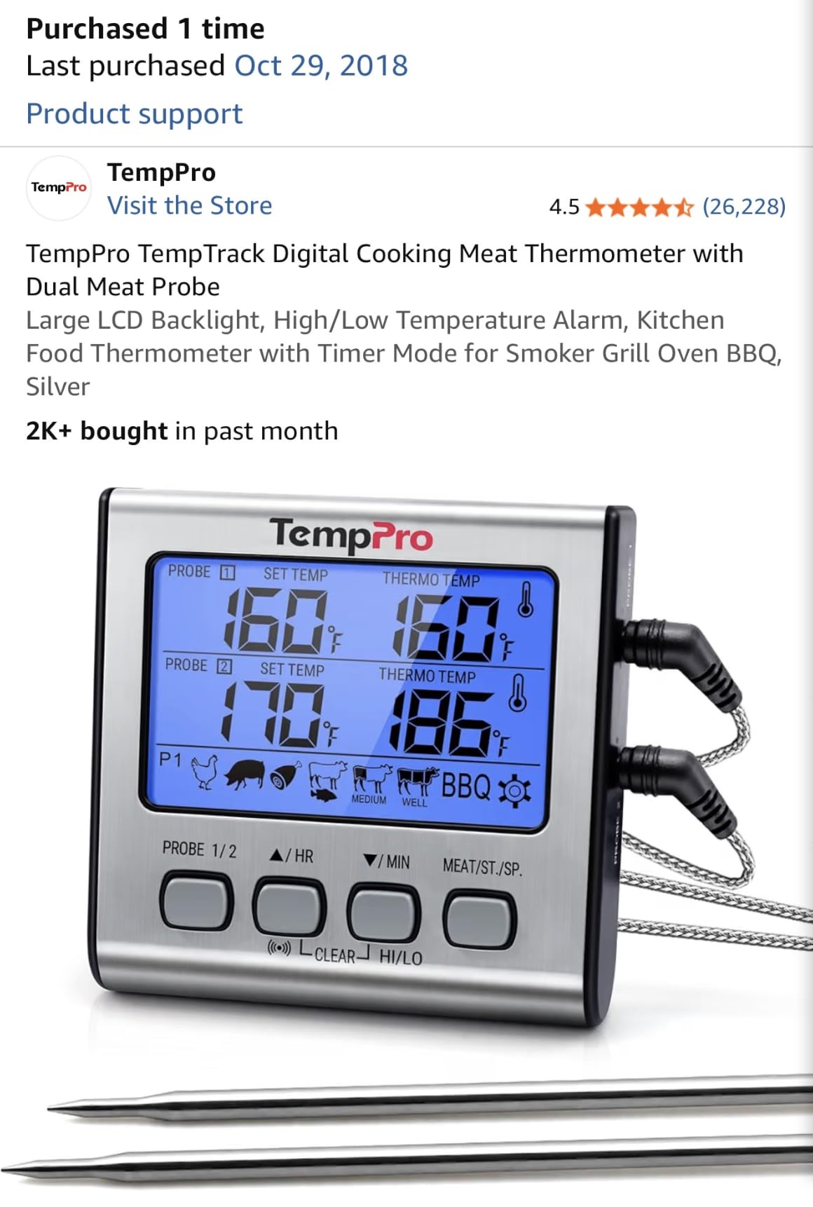 TempPro TempTrack Digital Cooking Meat Thermometer with Dual Meat Probe customer photo 1