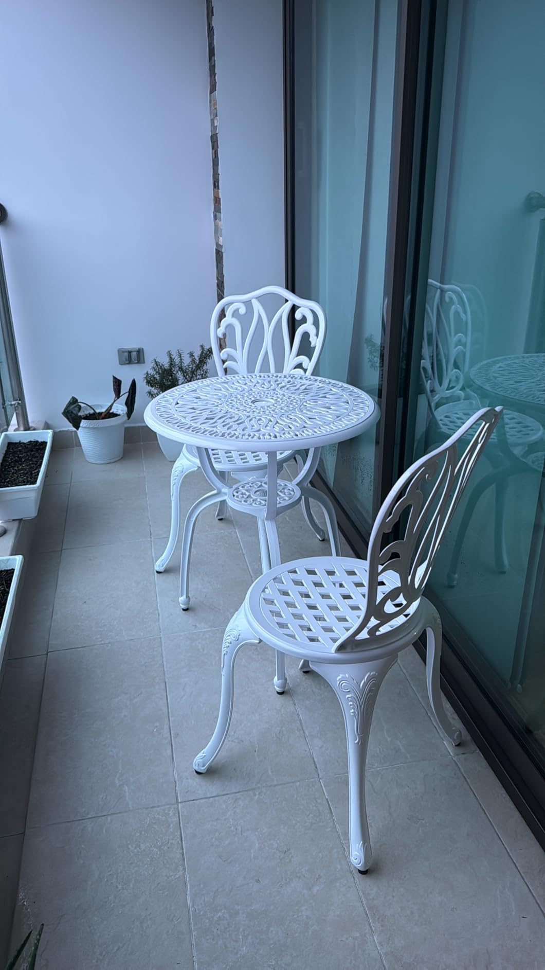 KAILI Patio Bistro Sets 3 Piece cast Aluminum Patio Furniture Outdoor Garden Metal Rust Proof Tables and Chairs White bisrto Set (Tulips-White) customer photo 2