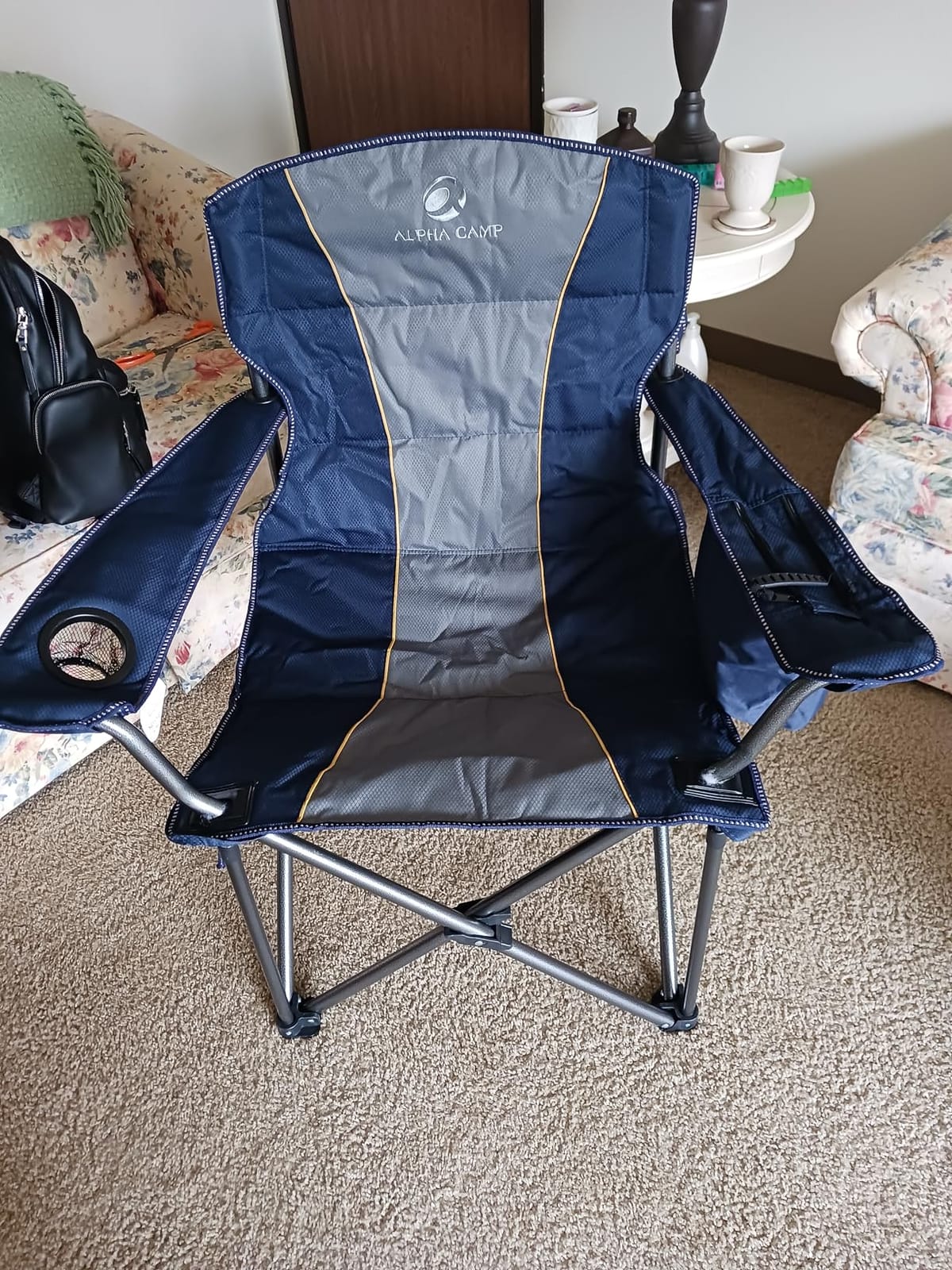ALPHA CAMP Oversized Folding Camping Chair, Heavy Duty Portable Lawn Chairs with Cooler Bag, Side Pocket & Cup Holder, Folding Chairs for Outside Support 450 LBS customer photo 1