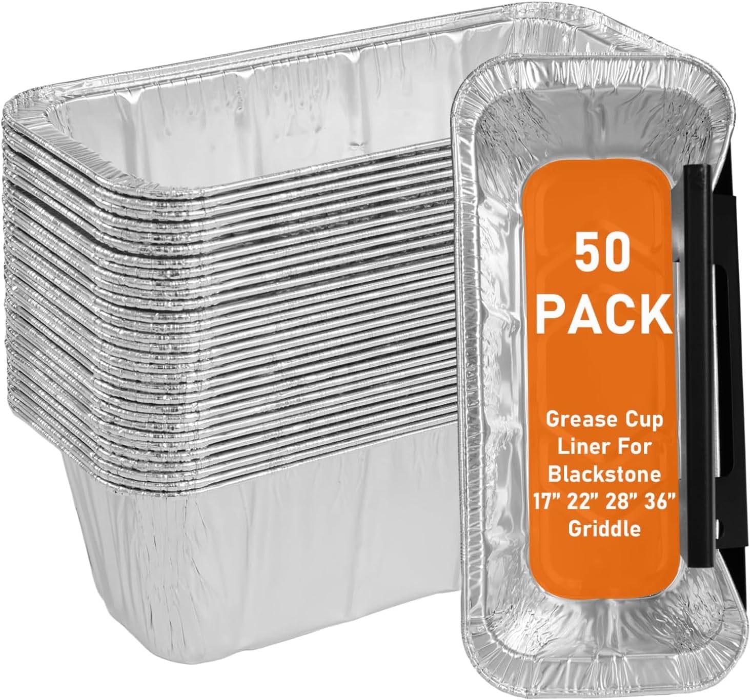 50 Pack Grease Cup Liners Compatible for Blackstone Griddle - Aluminum Foil Drip Pans Disposable for Blackstone 17