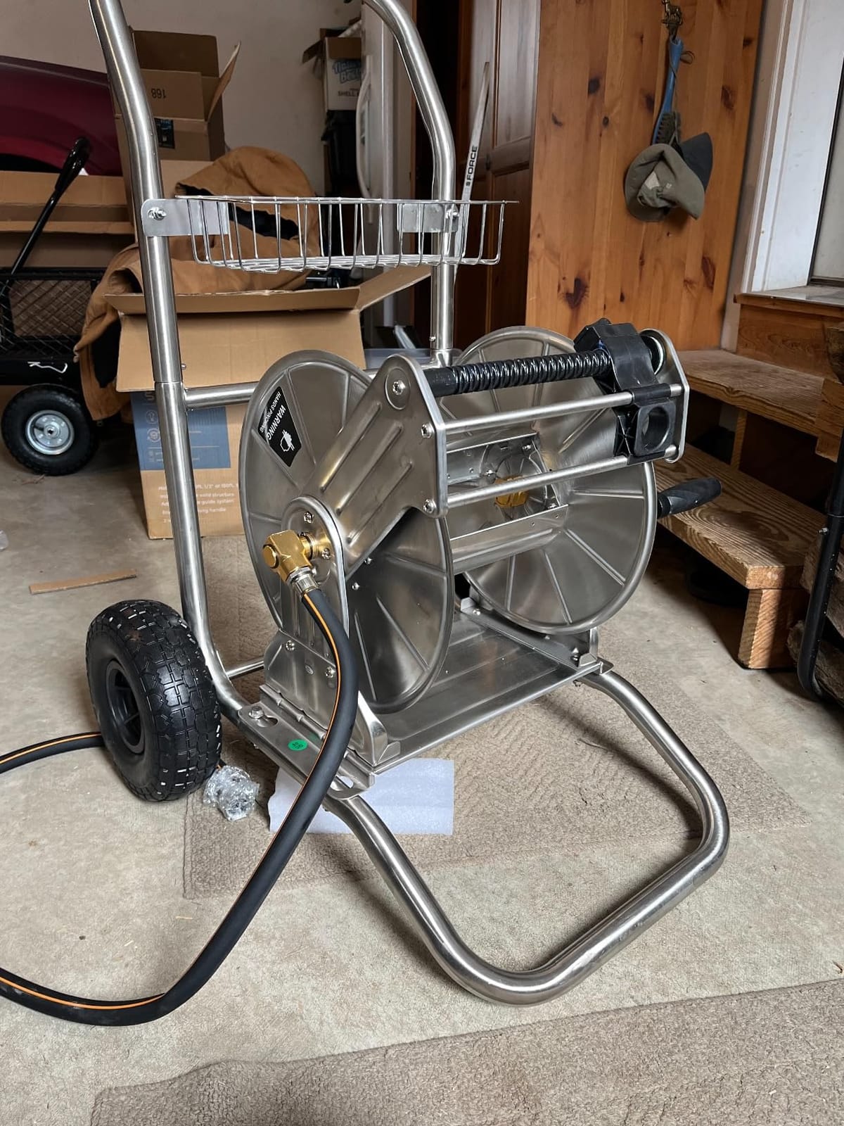 Giraffe Tools Garden Hose Reel Cart with Wheels, Stainless Steel Heavy Duty Water Hose Reel Cart, 200 ft of 1/2 Capacity, Mobile for Outside customer photo 1
