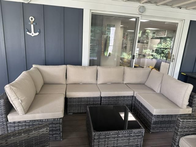 ovios 11 Piece Outdoor Patio Furniture Set with Fire Pit Table,Conversation Sectional Wicker Couch with Swivel Chairs,Modern Outside Sofa for Balcony Backyard, Dark Grey customer photo 2