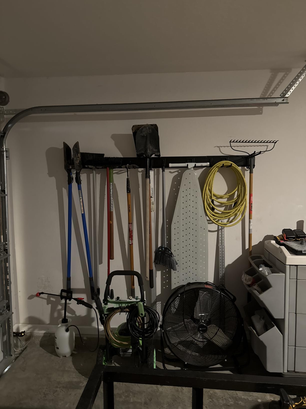 64 Inches Garage Storage, UUP Garage Organization Wall Mount Garden Tool Organizer, 620lbs Adjustable Metal Hooks, Yard Shed Rail Rack, Lawn Tool Holder for Hanging Rake Broom Mop Snowboard, Home Gift customer photo 2