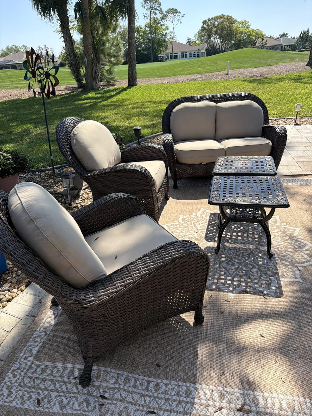 Cast Aluminum Outdoor Side Table,Small Patio Table,Outdoor Coffee Tables for Patio,Garden,Balcony, for All Weather (Copper, Round) customer photo 1