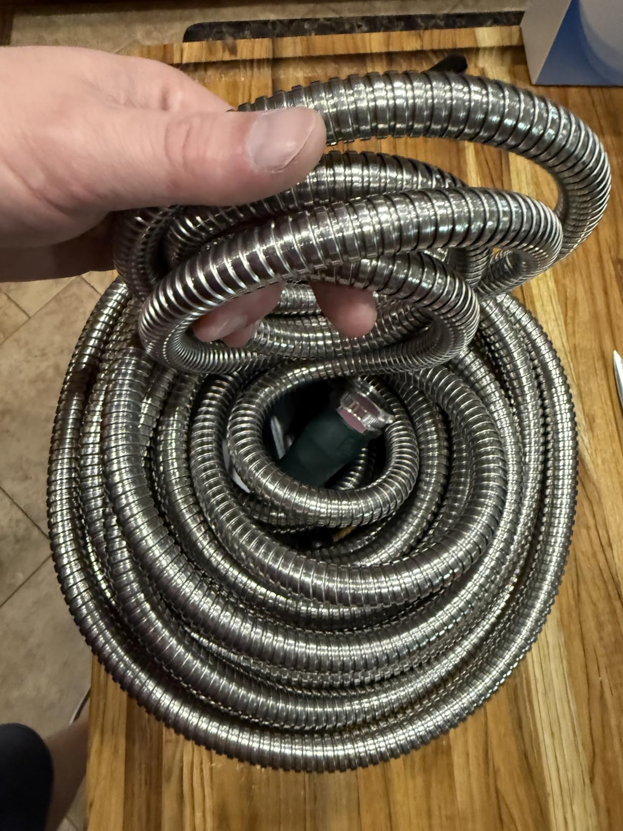 RUGGED RHINO Metal Garden Hose with Spray Nozzle, 50FT, 304 Stainless Steel, 750 PSI Burst Strength, Heavy Duty Flexible Water Hose, Kink Resistant, Leakproof for Yard, Lawn and Outdoor Use, Silver customer photo 1
