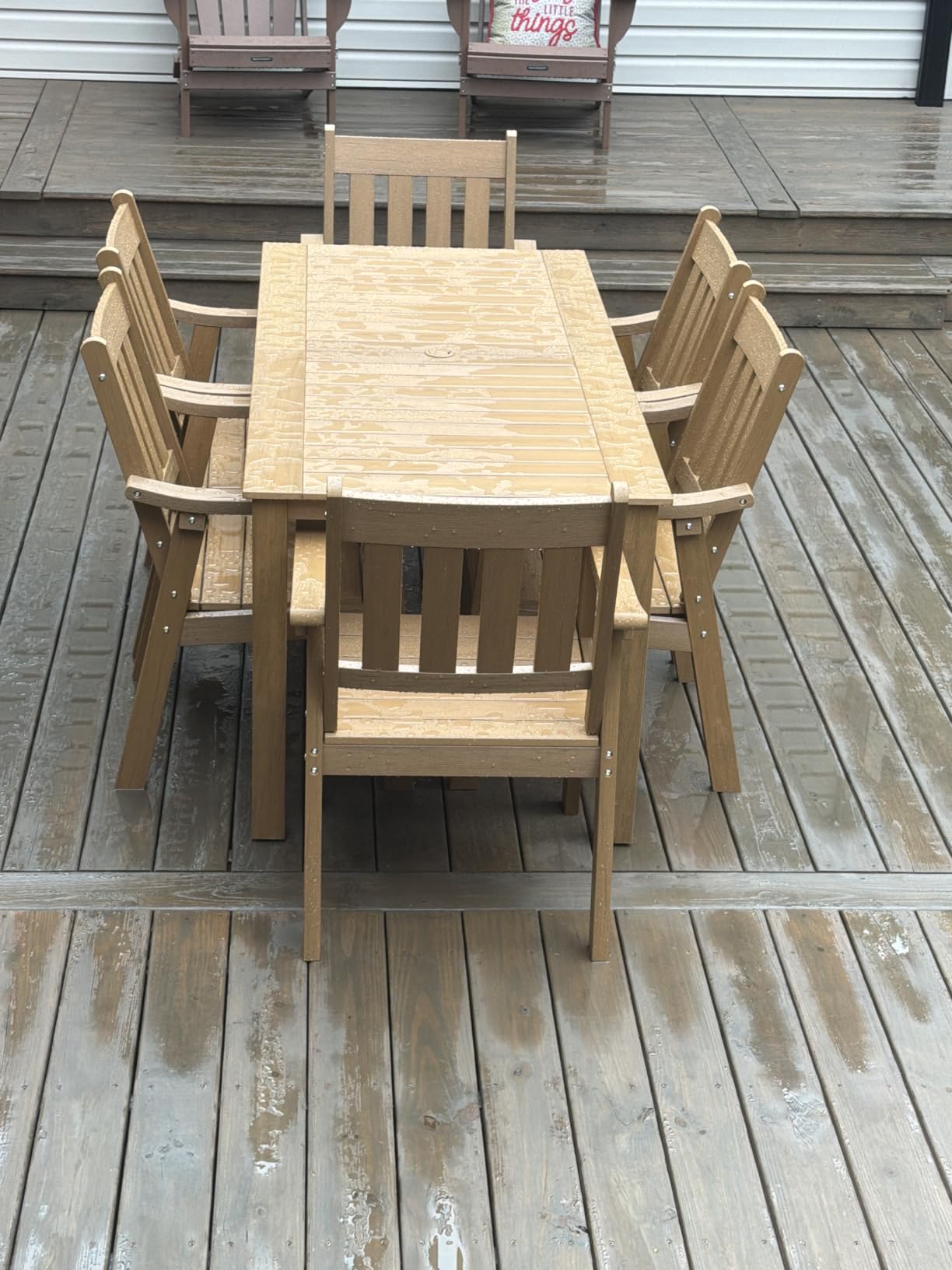 YEFU 7-Piece Patio Table Set, All-Weather HIPS, Metal Aluminum Frame, Teak customer photo 1