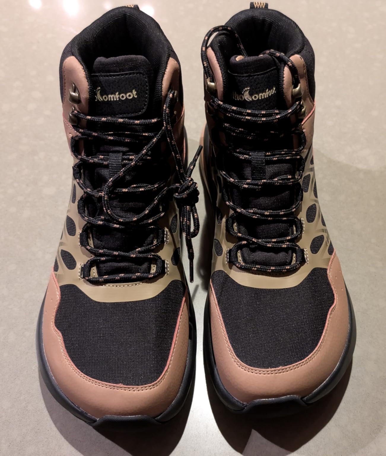 Men's Orthopedic Wide Waterproof Hiking Boots: Comfortable Plantar Fasciitis Work Walking Running Trekking Shoes, Orthotic Non Slip Adventures Ankle Support Trail Mid Boots for Foot Pain Relief customer photo 2