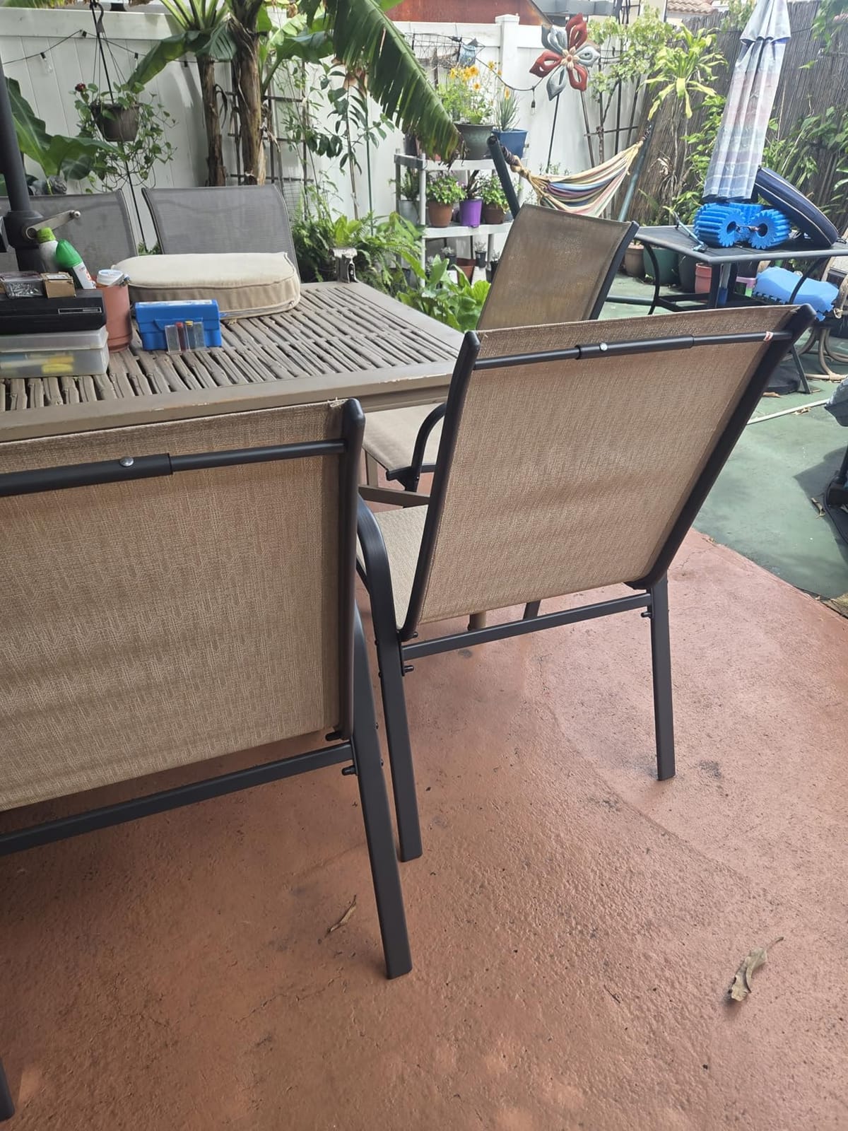 Patio Chairs Set of 4, Stackable Outdoor Dining Chairs for All Weather, Metal Modern Outside Furniture Chair for Pool Side, Garden, Backyard Deck, Dark Grey customer photo 1
