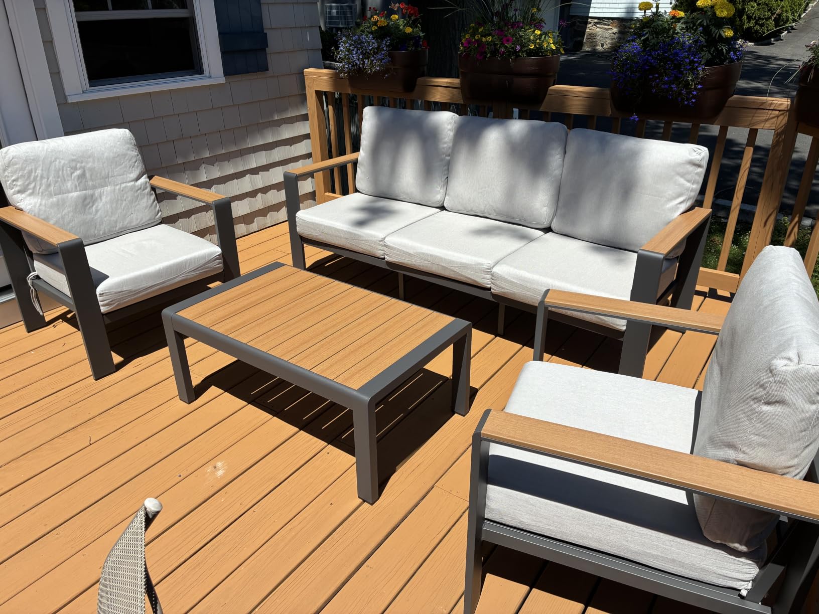 Aluminum Outdoor Patio Furniture Set with Coffee Table, 5 Piece Patio Conversation Sets, Outdoor Sectional Furniture for Porch, Balcony, Yard, Gray customer photo 2