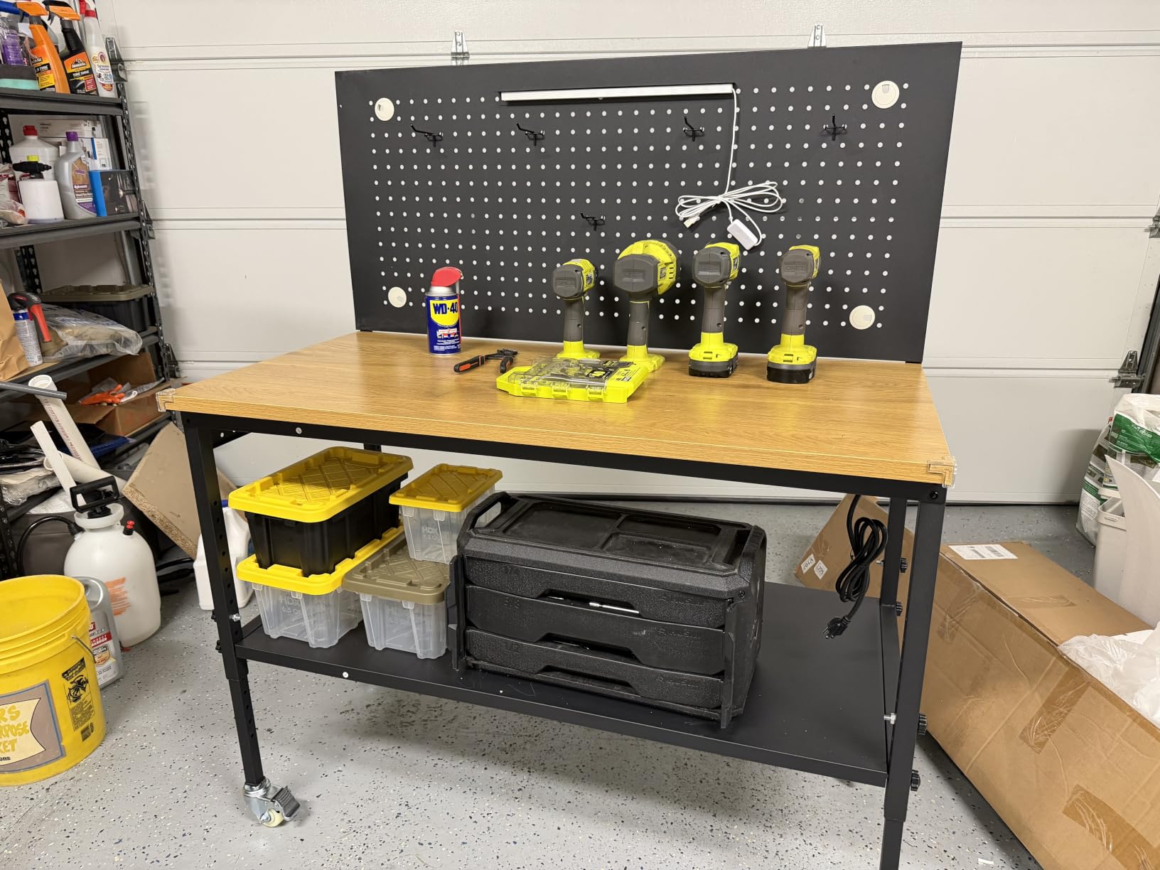 48” Adjustable Wood Work Bench, Heavy Duty Work Table with Power Outlets & Drawers Wheels for Workshop, Garage, 3000 Lbs Capacity customer photo 2