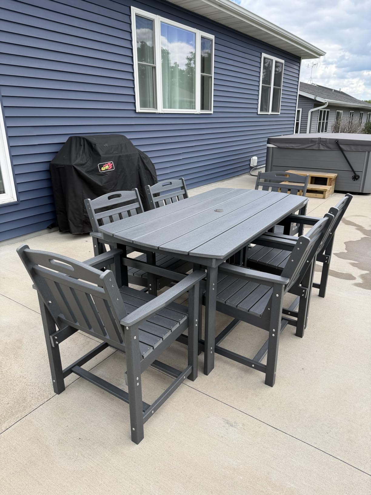 HDPE Outdoor Patio Dining Table & 6 Chairs Set, 2
