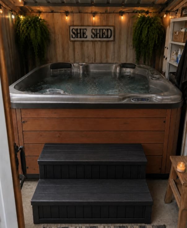 Plastic Hot Tub Steps with Storage, Spa Steps Outdoor Stairs, 36.6 Inches Long - Non-Slip All Weather Top & Feet, 32 Gallon Capacity, Waterproof for Porch/RV/Deck, Sturdy Plastic Frame, Black customer photo 1