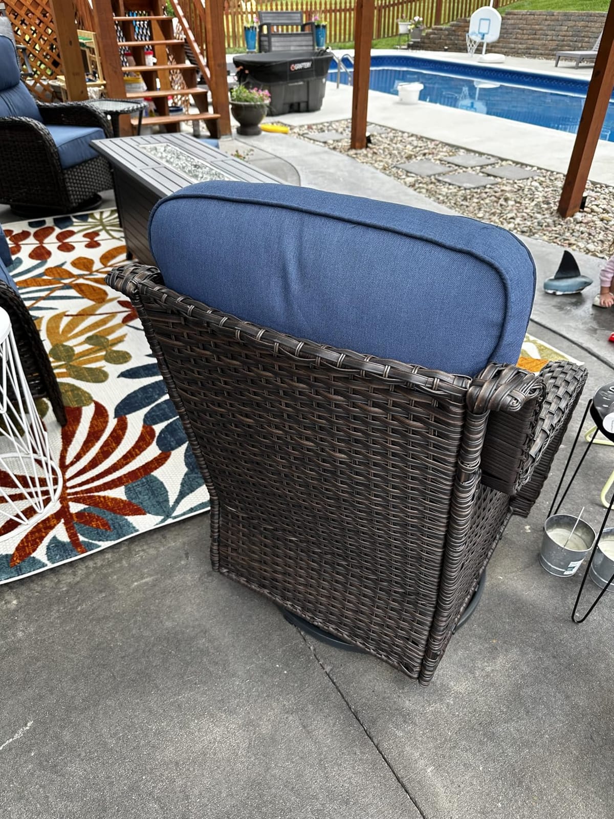 Luxury Patio Furniture Set with 6-inch Thick Cushion, Outdoor Furniture with Fire Pit Table, Swivel Chairs, Sofa, Side Table, Ottomans, 7pcs Wicker Conversation Set (Brown Wicker | Beige Cushion) customer photo 2