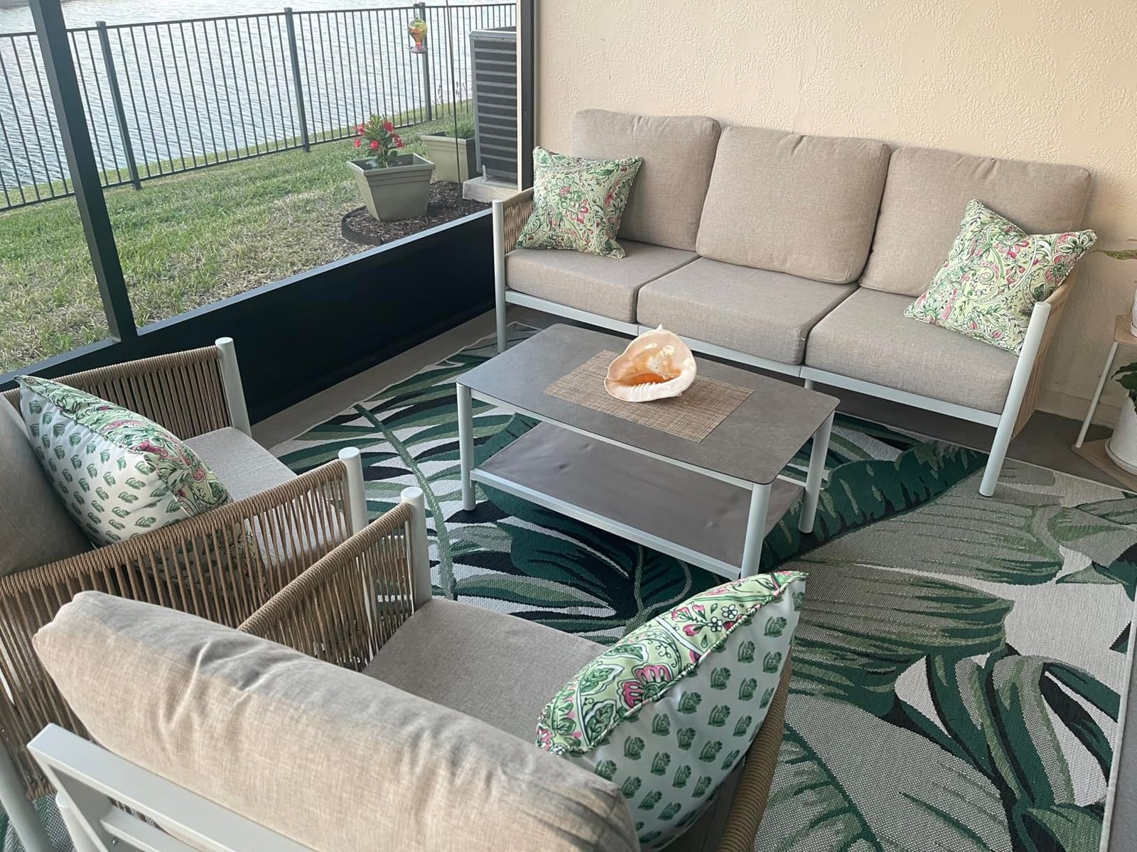 Aluminum Outdoor Patio Furniture Set with Dual-Layer Coffee Table, 5 Piece Modern Patio Conversation Sets with PE Rope, Outdoor Sectional Sofa with Thick Cushions for Balcony, Yard, Gray customer photo 1