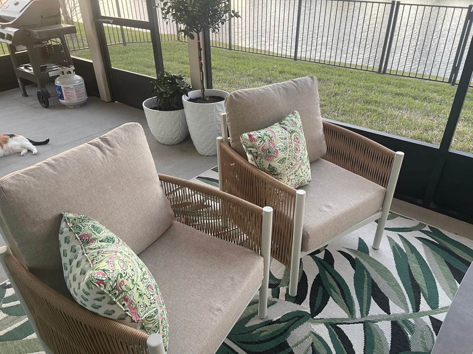 Aluminum Outdoor Patio Furniture Set with Dual-Layer Coffee Table, 5 Piece Modern Patio Conversation Sets with PE Rope, Outdoor Sectional Sofa with Thick Cushions for Balcony, Yard, Gray customer photo 2