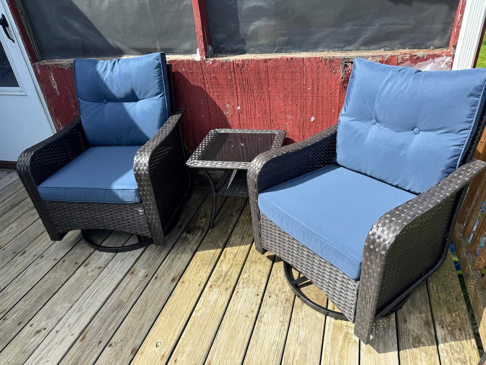 ALAULM 7-Piece Outdoor Swivel Rocking Chair Set with 40,000 BTU Round Fire Pit Table, Patio Furniture Set, Wicker Patio Chairs with Side Table for Poolside, Deck, Backyard, and Garden—Grey customer photo 1